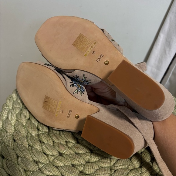 Anthropologie Raye Tan Suede Embroidered Floral Lace Up Heeled Sandals NWOB - Picture 13 of 14